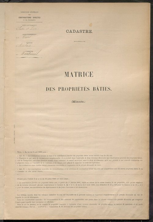 Matrice des propriétés bâties ; récapitulation ; table alphabétique des propriétaires.