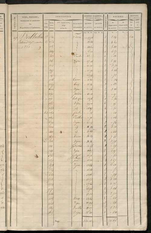 Matrice de rôle pour la contribution cadastrale, art. 795 à 1019.