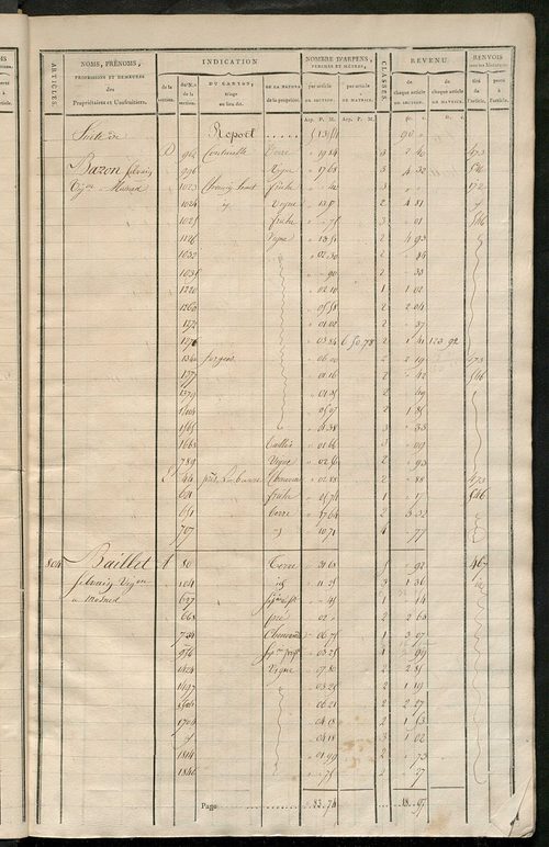 Matrice de rôle pour la contribution cadastrale, art. 795 à 1019.