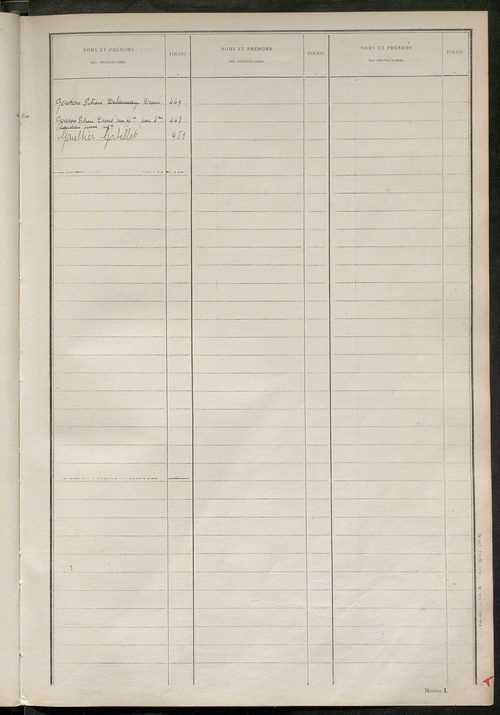Matrice des propriétés non bâties ; tableau présentant les augmentations et les diminutions survenues dans la matière imposable ; récapitulation ; table alphabétique des propriétaires.