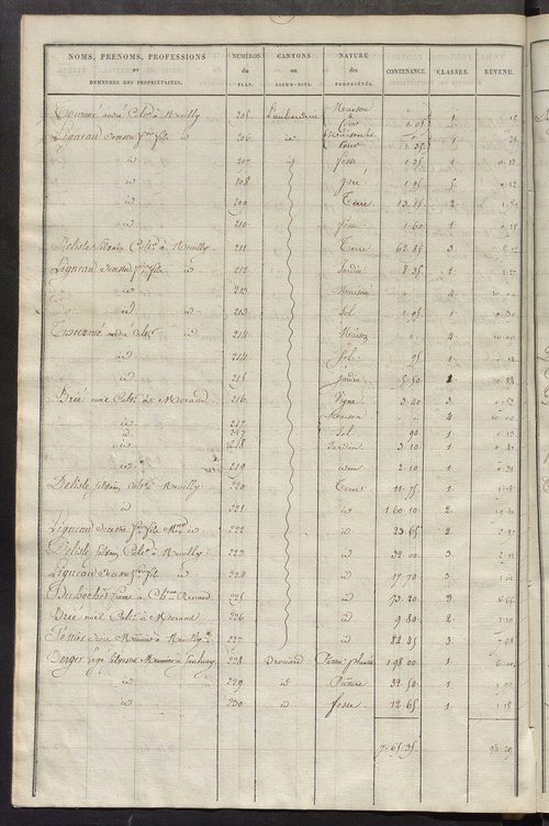Etats de sections des propriétés non bâties et bâties ; relevé des numéros de propriétés non bâties de même nature ; relevé des propriétés bâties ; récapitulation de la contenance et du revenu imposable des propriétés.