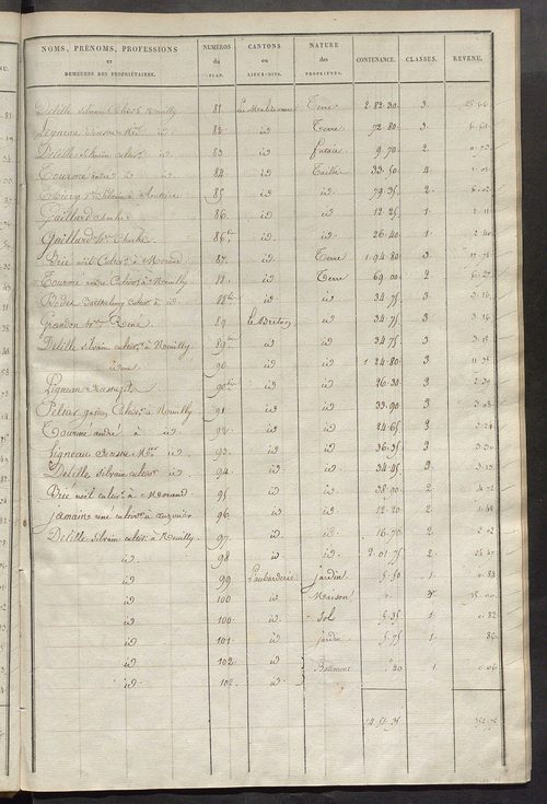 Etats de sections des propriétés non bâties et bâties ; relevé des numéros de propriétés non bâties de même nature ; relevé des propriétés bâties ; récapitulation de la contenance et du revenu imposable des propriétés.