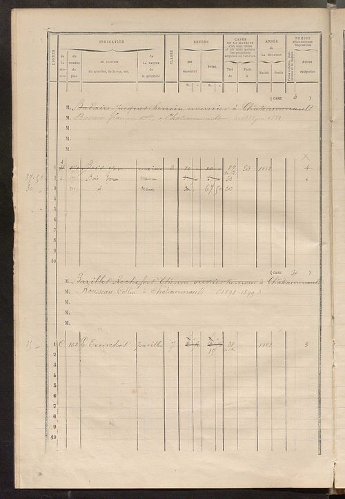 Matrice des propriétés bâties ; augmentations et diminutions, 1883-1891 ; séparation des revenus cadastraux afférents, pour l'année 1882, aux propriétés bâties et non bâties (état-balance) ; table alphabétique des propriétaires.