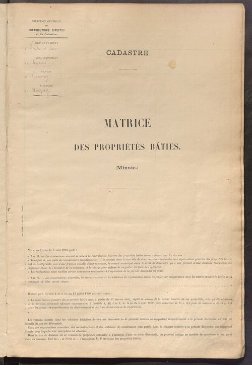 Matrice des propriétés bâties ; récapitulation ; table alphabétique des propriétaires.