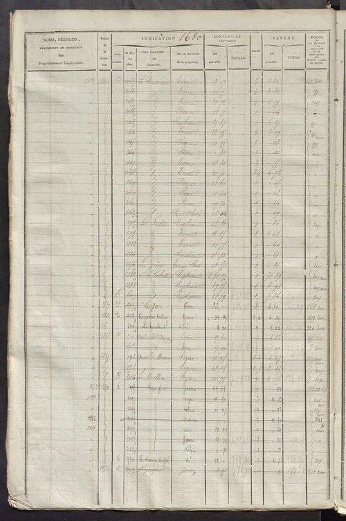 Matrice des propriétés foncières, fol. 1667 à 2176; récapitulation des contenances et des revenus de la matrice cadastrale, 1825 ; table alphabétique des propriétaires.