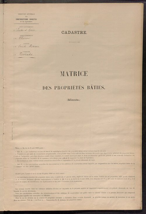Matrice des propriétés bâties ; récapitulation ; table alphabétique des propriétaires.