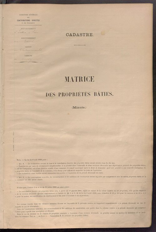 Matrice des propriétés bâties ; récapitulation ; table alphabétique des propriétaires.