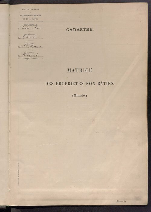 Tableau présentant les augmentations et les diminutions survenues dans la matière imposable ; récapitulation ; table alphabétique des propriétaires ; matrice des propriétés non bâties, fol. 1 à 492.