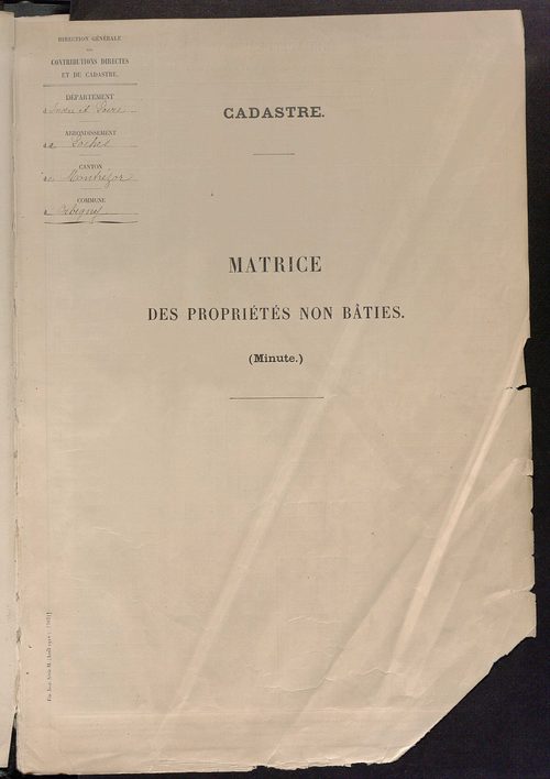 Tableau présentant les augmentations et les diminutions survenues dans la matière imposable ; récapitulation ; table alphabétique des propriétaires ; matrice des propriétés non bâties, fol. 1 à 500.