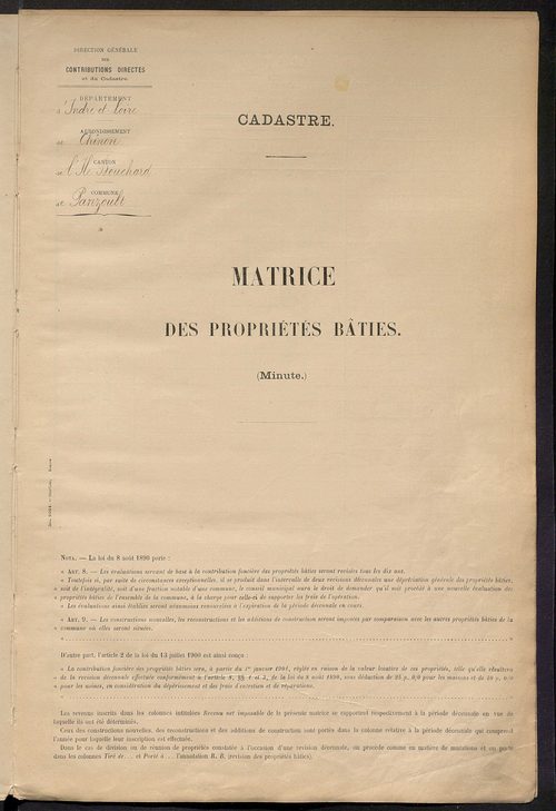 Matrice des propriétés bâties ; récapitulation ; table alphabétique des propriétaires.