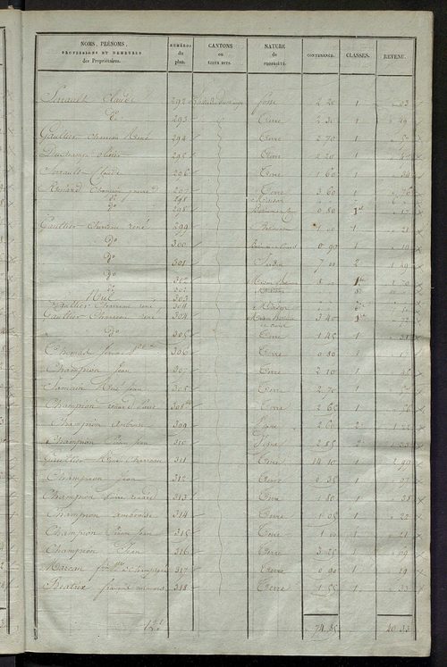 Etats de sections des propriétés non bâties et bâties ; relevé des numéros de propriétés non bâties de même nature ; relevé des propriétés bâties ; récapitulation de la contenance et du revenu imposables des propriétés.