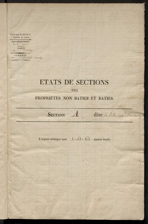 Etats de sections des propriétés non bâties et bâties ; relevé des numéros de propriétés non bâties de même nature ; relevé des propriétés bâties ; récapitulation de la contenance et du revenu imposables des propriétés.