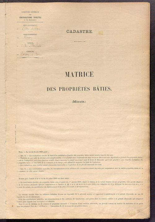 Matrice des propriétés bâties ; récapitulation ; table alphabétique des propriétaires.