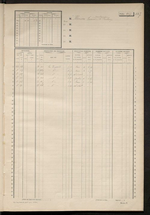 Matrice des propriétés non bâties, fol. 401 à 515.