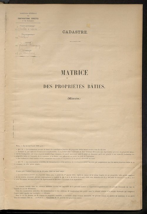 Matrice des propriétés bâties ; récapitulation ; table alphabétique des propriétaires.