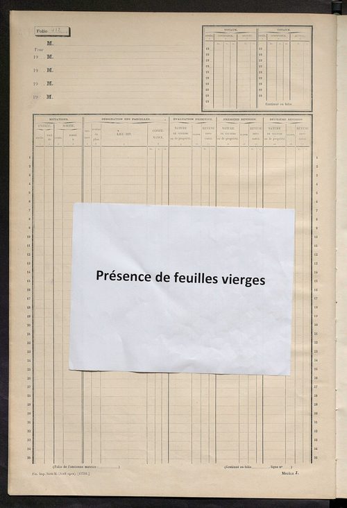 Matrice des propriétés non bâties, fol. 401 à 515.
