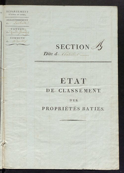 Etat de classement des propriétés bâties.