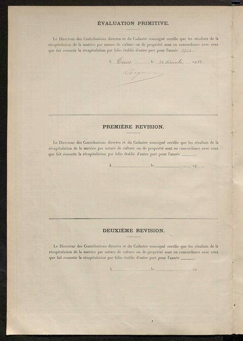Tableau présentant les augmentations et les diminutions survenues dans la matière imposable ; récapitulation ; table alphabétique des propriétaires ; matrice des propriétés non bâties, fol. 1 à 400.