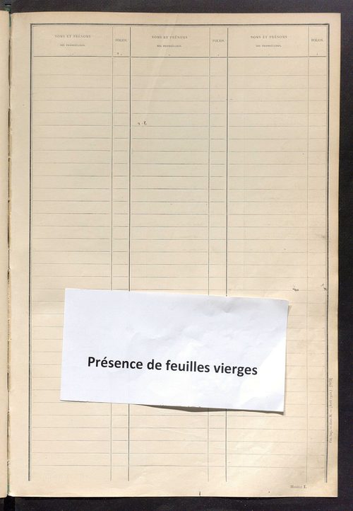 Tableau présentant les augmentations et les diminutions survenues dans la matière imposable ; récapitulation ; table alphabétique des propriétaires ; matrice des propriétés non bâties, fol. 1 à 492.