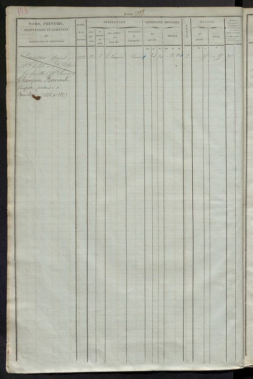 Matrice des propriétés foncières, fol. 1001 à 1379 ; récapitulation des contenances et des revenus de la matrice cadastrale, 1827 ; table alphabétique des propriétaires.