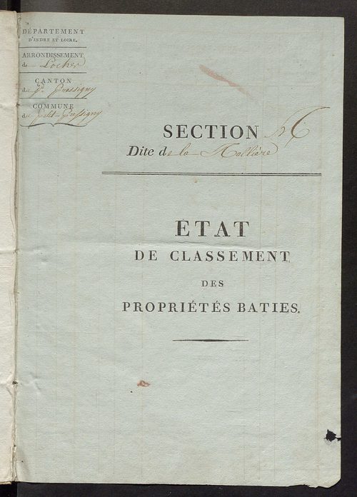 Etat de classement des propriétés bâties.