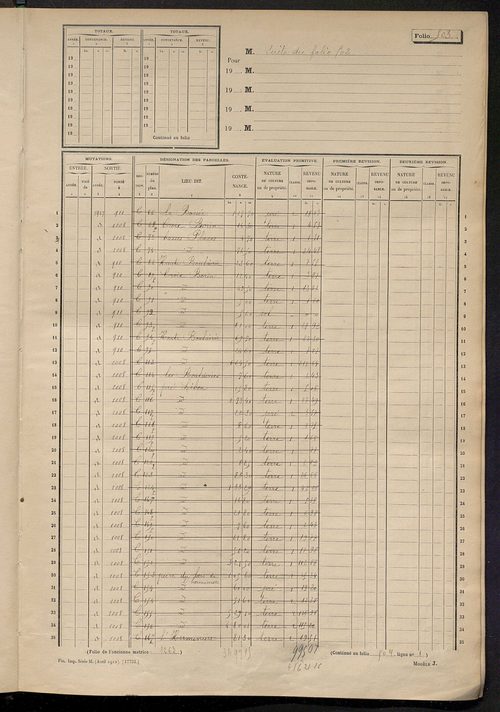 Matrice des propriétés non bâties, fol. 501 à 1100.