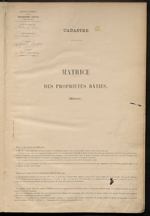Matrice des propriétés bâties ; récapitulation ; table alphabétique des propriétaires.
