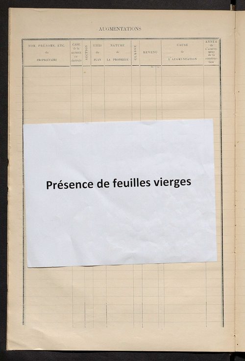 Matrice des propriétés bâties ; augmentations et diminutions, 1883-1891 ; séparation des revenus cadastraux afférents, pour l'année 1882, aux propriétés bâties et non bâties (état-balance) ; table alphabétique des propriétaires.