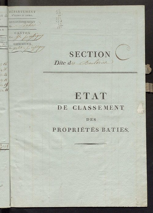 Etat de classement des propriétés bâties.