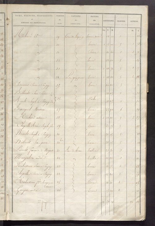 Etats de sections des propriétés non bâties et bâties ; relevé des numéros de propriétés non bâties de même nature ; relevé des propriétés bâties ; récapitulation de la contenance et du revenu imposables des propriétés.
