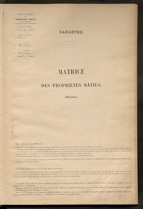 Matrice des propriétés bâties ; récapitulation ; table alphabétique des propriétaires.