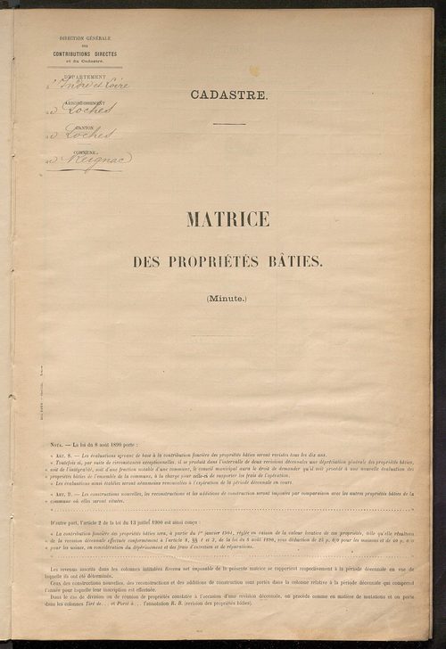 Matrice des propriétés bâties ; récapitulation ; table alphabétique des propriétaires.