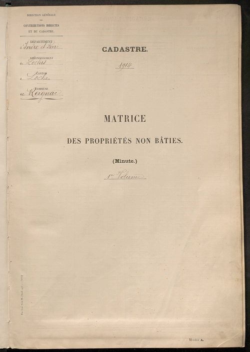 Tableau présentant les augmentations et les diminutions survenues dans la matière imposable ; récapitulation ; table alphabétique des propriétaires ; matrice des propriétés non bâties, fol. 1 à 500.