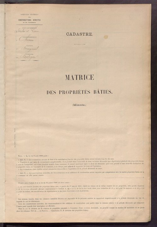 Matrice des propriétés bâties ; récapitulation ; table alphabétique des propriétaires.