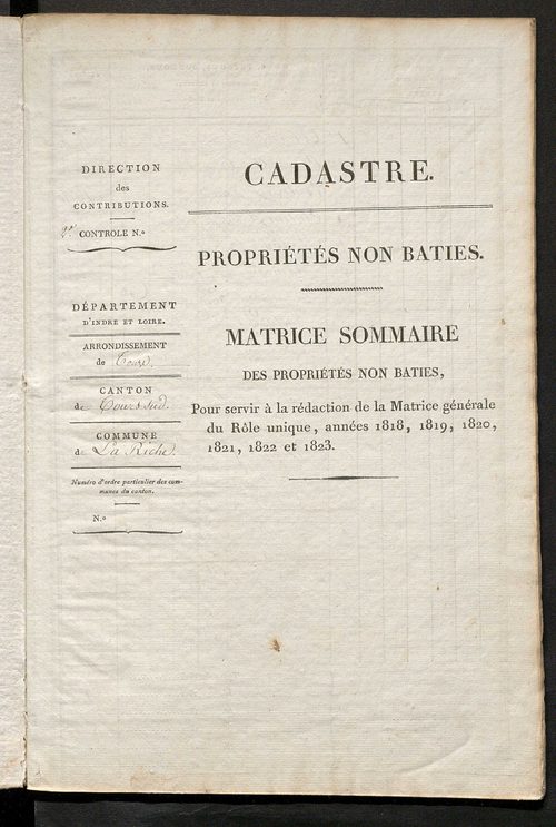 Matrice sommaire des propriétés non bâties, pour servir à la rédaction de la matrice générale du rôle unique.