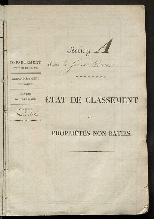 Etat de classement des propriétés non bâties.