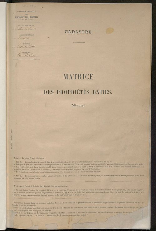 Matrice des propriétés bâties ; récapitulation ; table alphabétique des propriétaires.