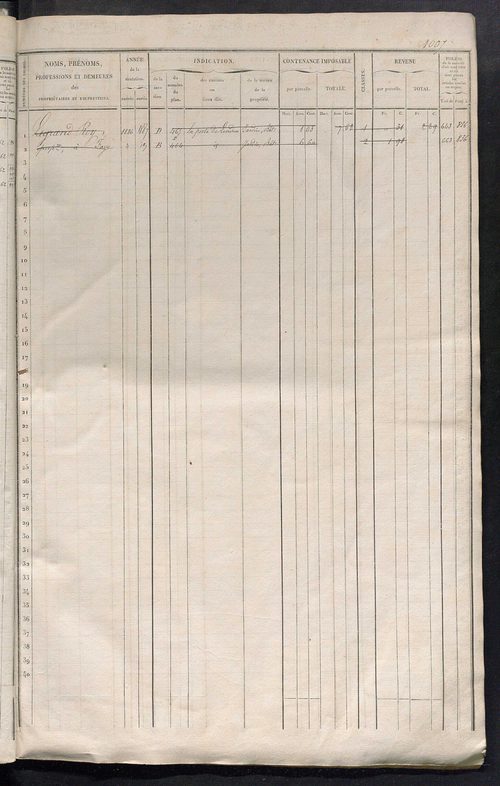 Matrice des propriétés foncières, fol. 1001 à 1341 ; récapitulation des contenances et des revenus de la matrice cadastrale, 1838 ; table alphabétique des propriétaires.