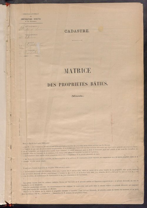 Matrice des propriétés bâties ; récapitulation ; table alphabétique des propriétaires.