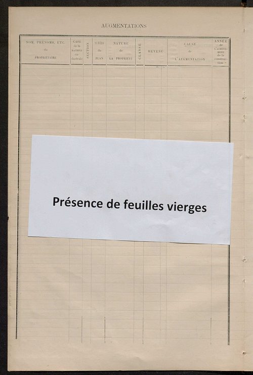 Matrice des propriétés bâties ; augmentations et diminutions, 1883-1892 ; séparation des revenus cadastraux afférents, pour l'année 1882, aux propriétés bâties et non bâties (état-balance) ; table alphabétique des propriétaires.