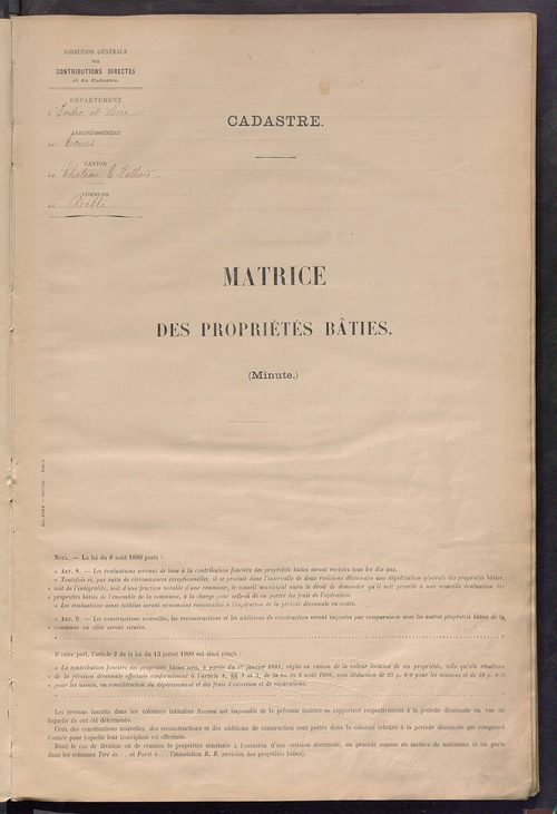 Matrice des propriétés bâties ; récapitulation ; table alphabétique des propriétaires.