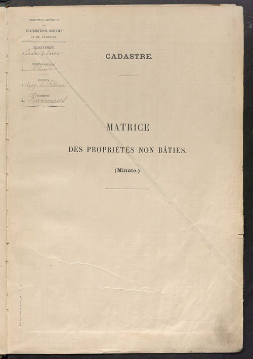 Matrice des propriétés non bâties : tableau présentant les augmentations et les diminutions survenues dans la matière imposable ; récapitulation ; table alphabétique des propriétaires.