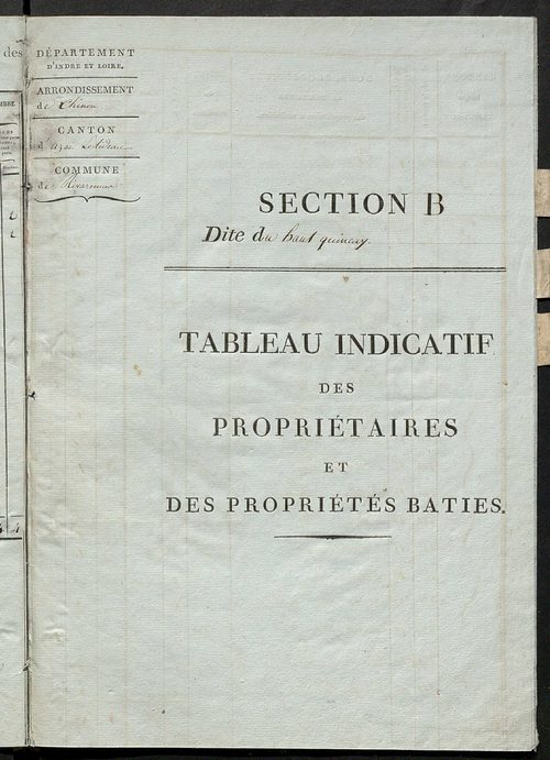 Tableau indicatif des propriétaires et des propriétés bâties.