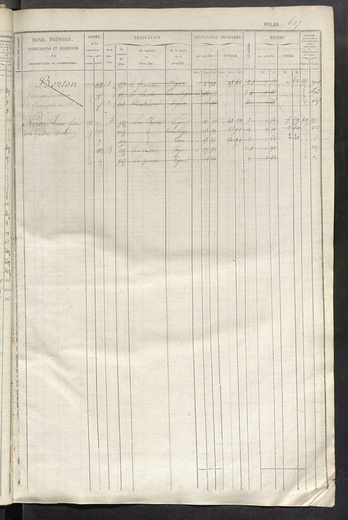 Matrice des propriétés foncières, fol. 593 à 1055 ; récapitulation des contenances et des revenus de la matrice cadastrale, 1834 ; table alphabétique des propriétaires.
