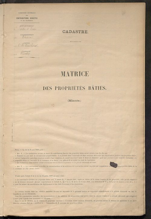 Matrice des propriétés bâties ; récapitulation ; table alphabétique des propriétaires.