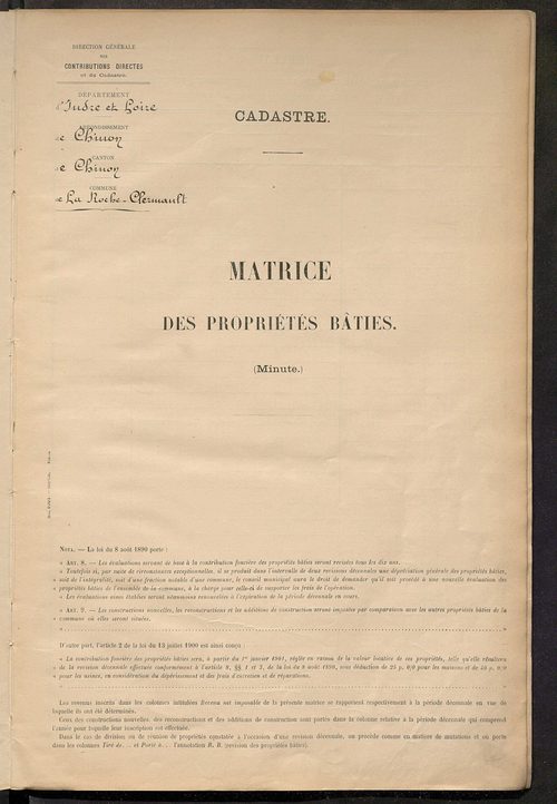 Matrice des propriétés bâties ; récapitulation ; table alphabétique des propriétaires.
