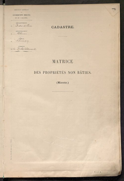 Tableau présentant les augmentations et les diminutions survenues dans la matière imposable ; récapitulation ; table alphabétique des propriétaires ; matrice des propriétés non bâties, fol. 1 à 488.