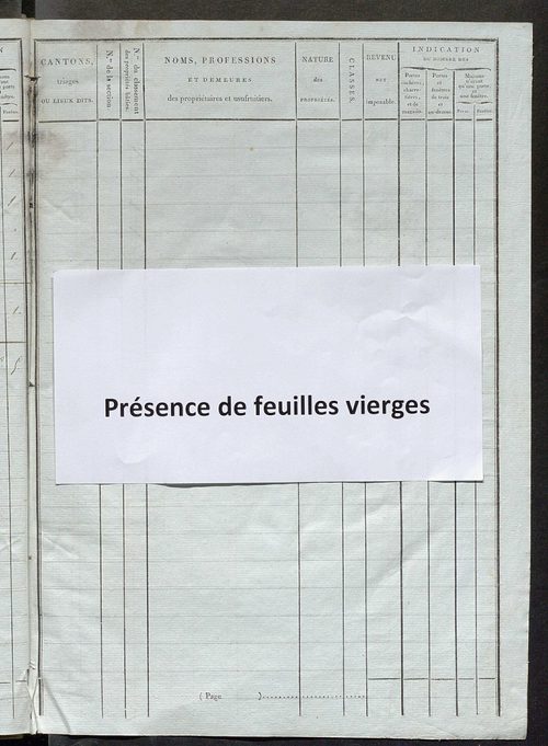 Tableau indicatif des propriétaires et des propriétés bâties.
