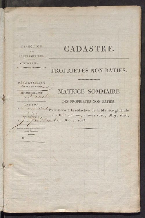 Matrice sommaire des propriétés non bâties, pour servir à la rédaction de la matrice générale du rôle unique.