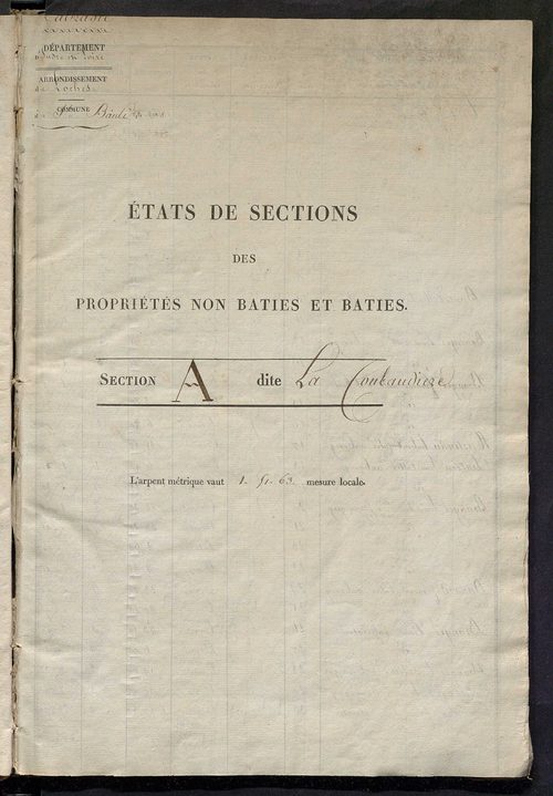 Etats de sections des propriétés non bâties et bâties ; relevé des numéros de propriétés non bâties de même nature ; relevé des propriétés bâties ; récapitulation de la contenance et du revenu imposables des propriétés.